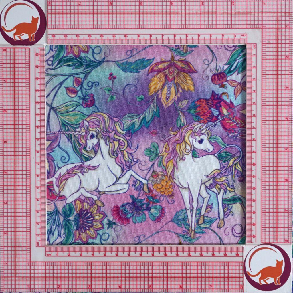 Preview: Baumwolljersey Einhorn rosa lila türkis